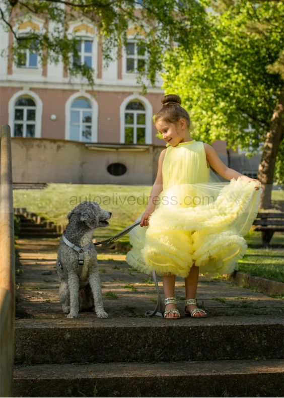 Yellow Tulle Ruffles Flower Girl Dress Birthday Party Dress